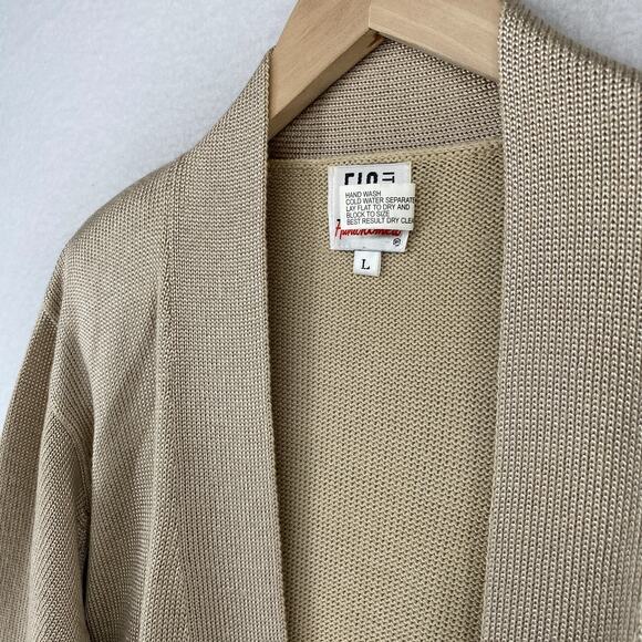 FIA ITALIA Sweater Womens L Hand Loomed Open Hem Tie Jumper Cardigan Beige Vtg - Picture 5 of 14